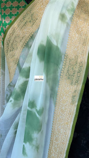 Khaddi Georgette Banarasi - Off-White Green Tie-dye Khadhua Woven