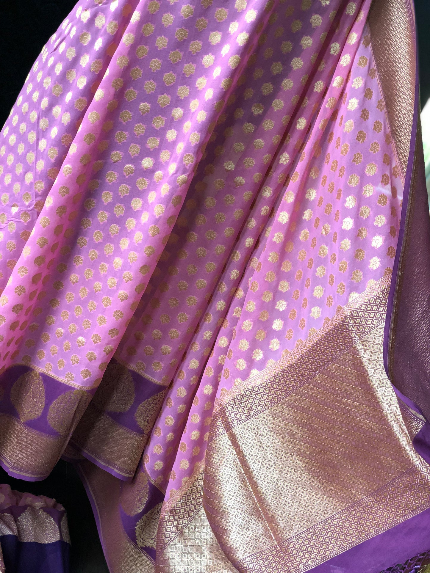 Khaddi Georgette Banarasi - Pink Purple Butidaar