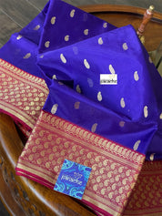 Pure Chanderi Organza Silk - Purplish Blue Red