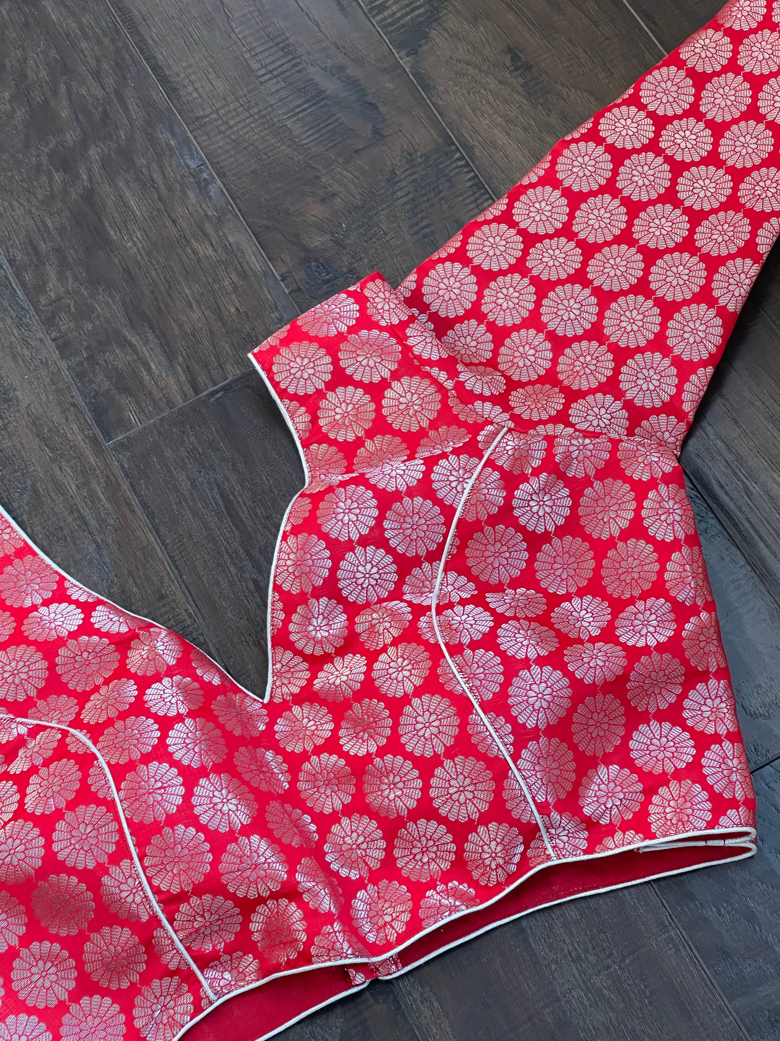 Designer Blouse - Red Silver Zari