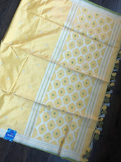 Katan Silk Banarasi - Yellow Kadhwa Woven
