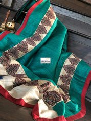 Designer Tussar Gicha Silk - Green Zari Motifs