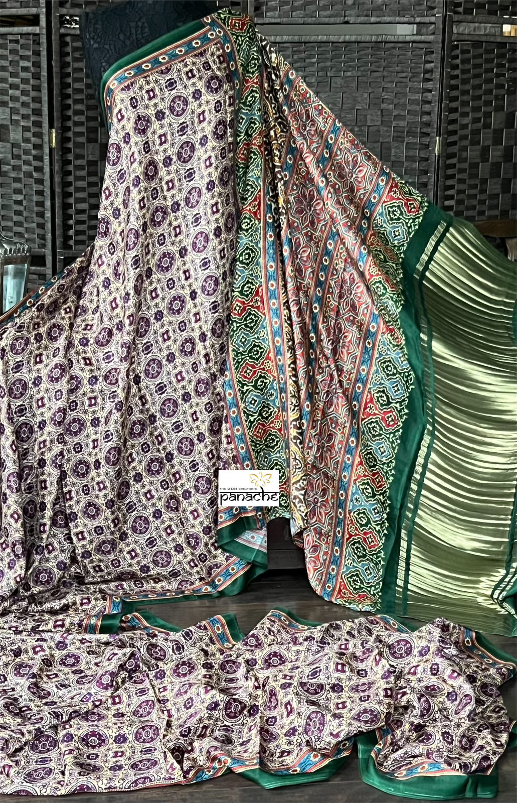 Modal Silk Ajrakh - Plum Green