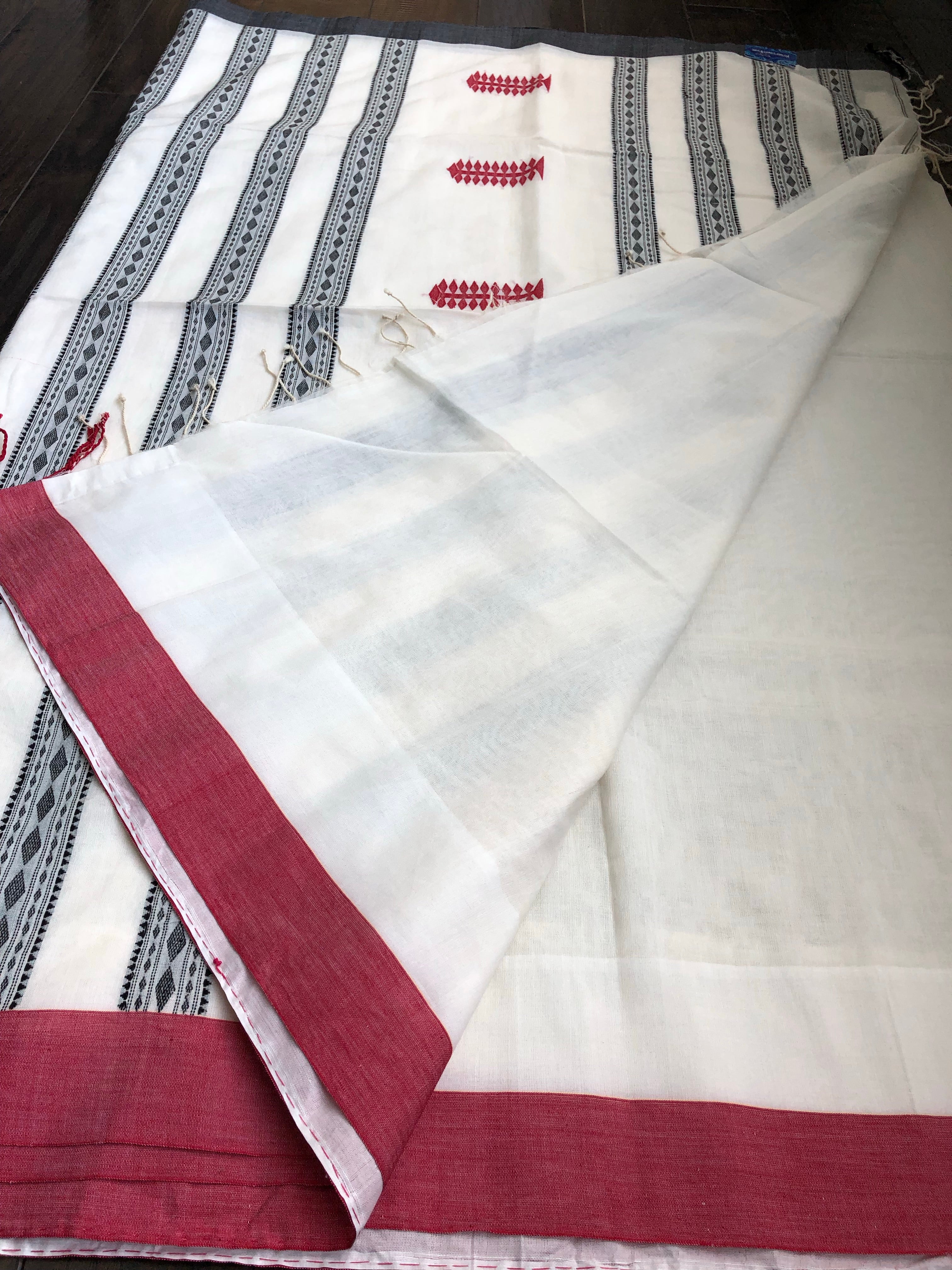 Pure Khadi Handloom - Off White Red Black Border