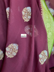 Khaddi Georgette Banarasi - Maroon Mehendi Green Kadwa