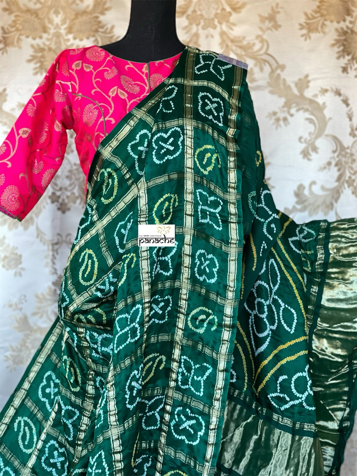Pure Gajji Silk Gharchola - Green Bandhej