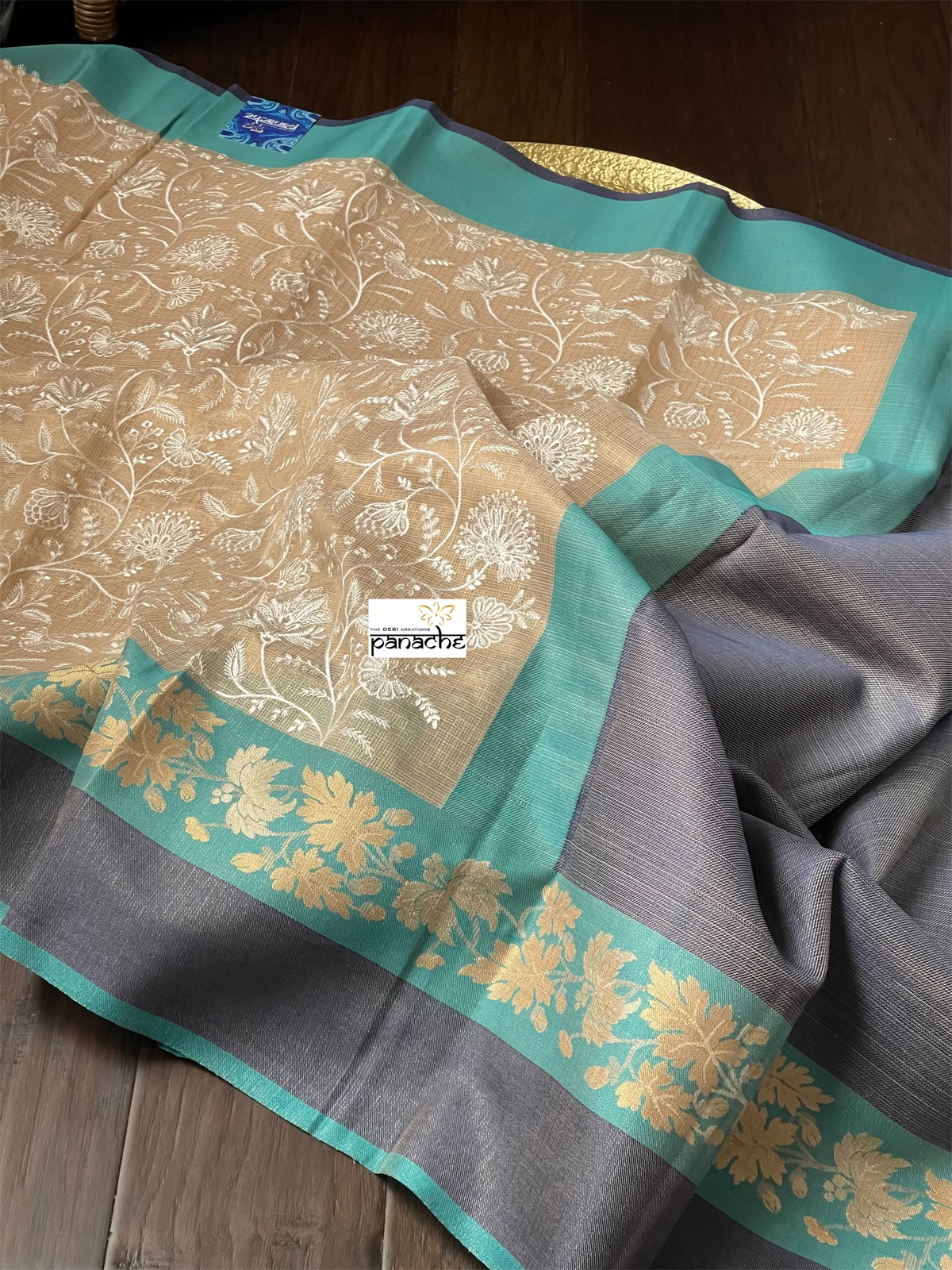 Tissue Kota Silk Embroidered - Golden Beige FIrozi