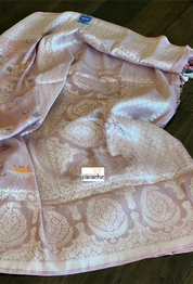 Tussar Silk Banarasi- Light Blush Pink Silver Zari