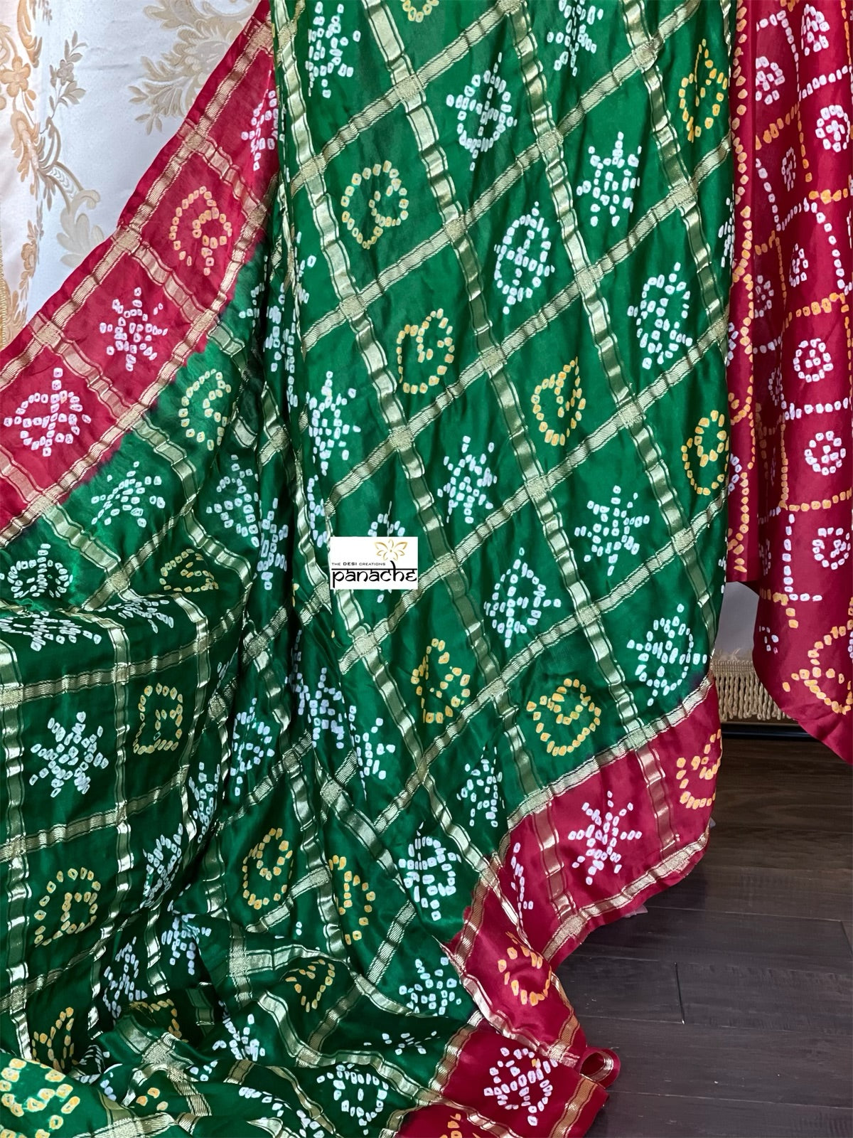 Pure Gajji Silk Gharchola - Green  Red Bandhej
