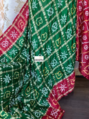 Pure Gajji Silk Gharchola - Green  Red Bandhej