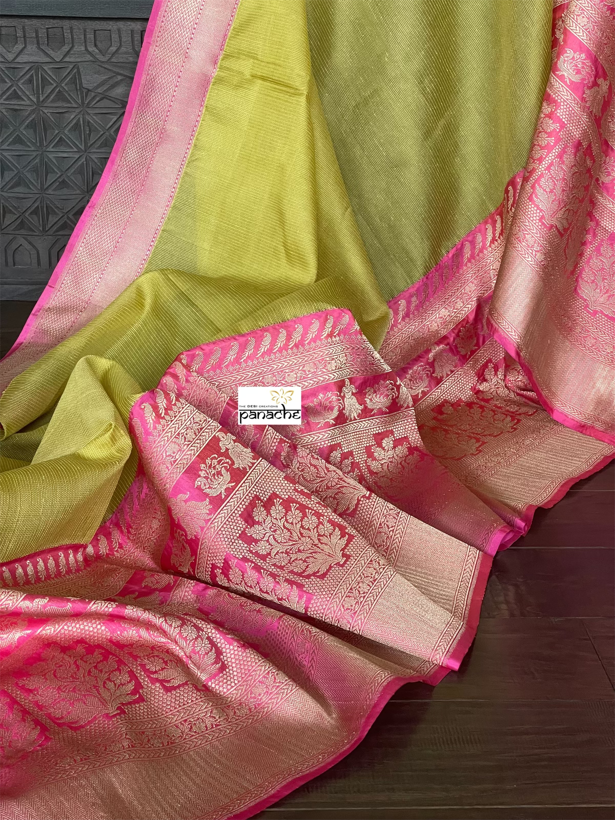 Pure Kora by Katan Silk Banarasi - Pista Green Pink Kadwa Woven