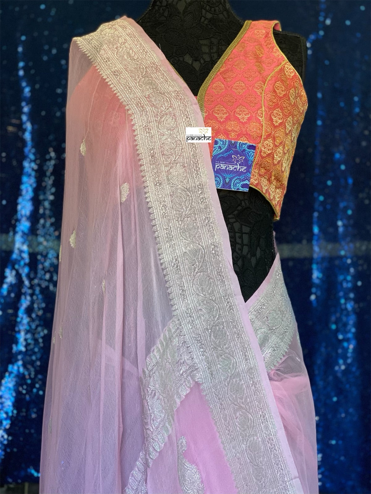 Khaddi Chiffon Banarasi - Light Pink Silver Zari