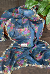 Designer Organza Floral - Teal Blue Green