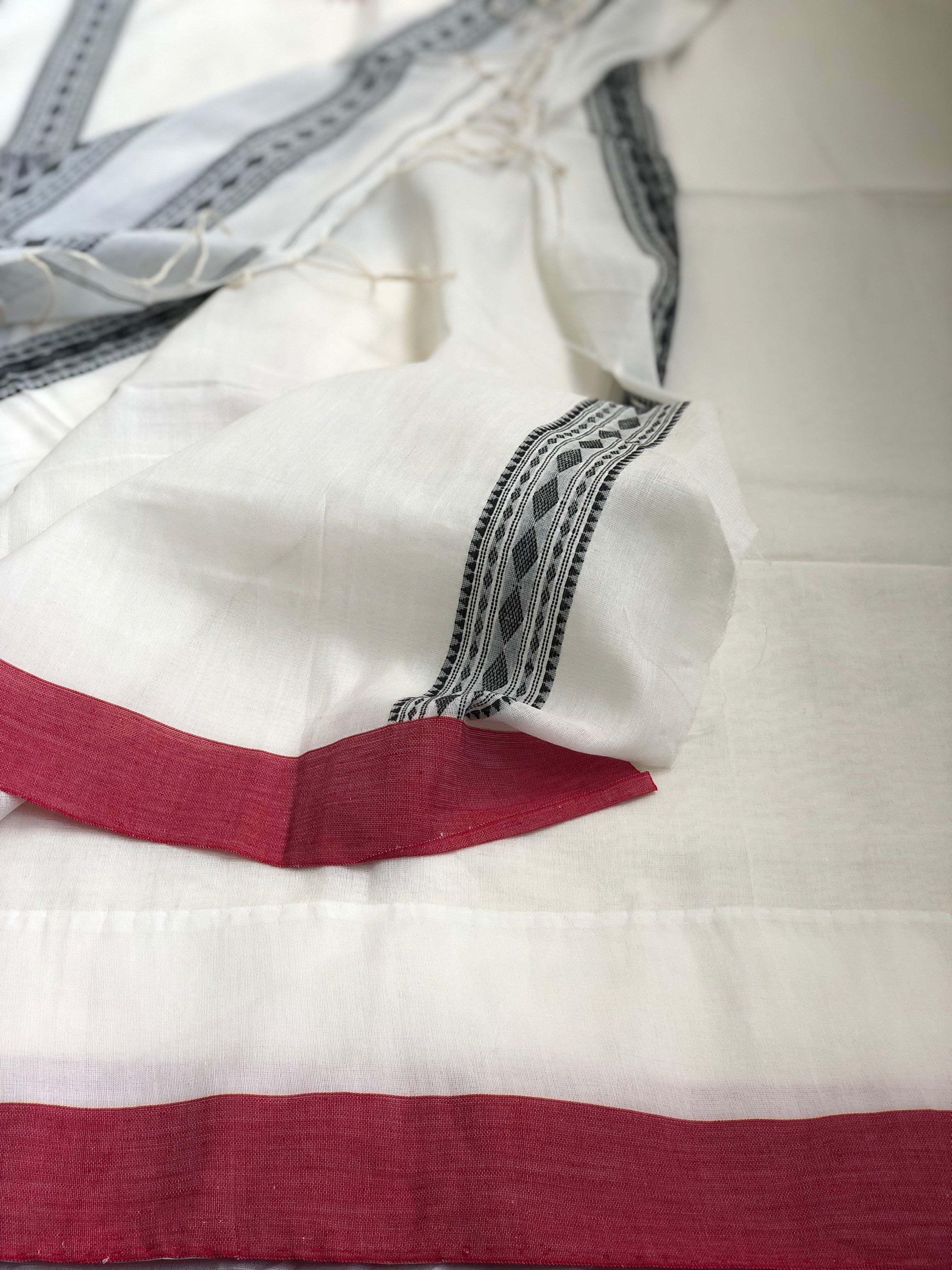 Pure Khadi Handloom - Off White Red Black Border