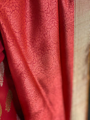 Pure Silk Tanchoi Banarasi - Reddish Rust Orange