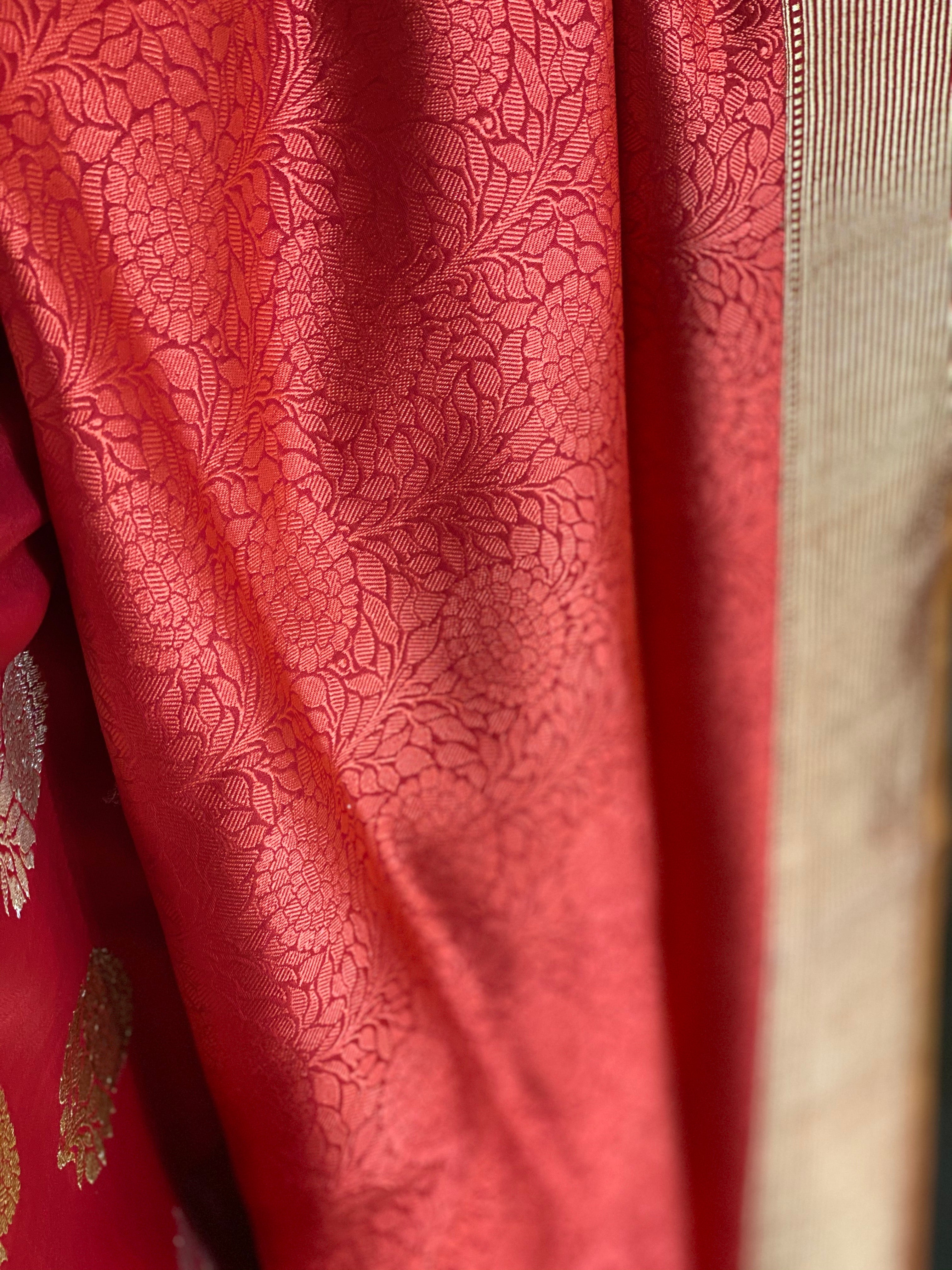 Pure Silk Tanchoi Banarasi - Reddish Rust Orange