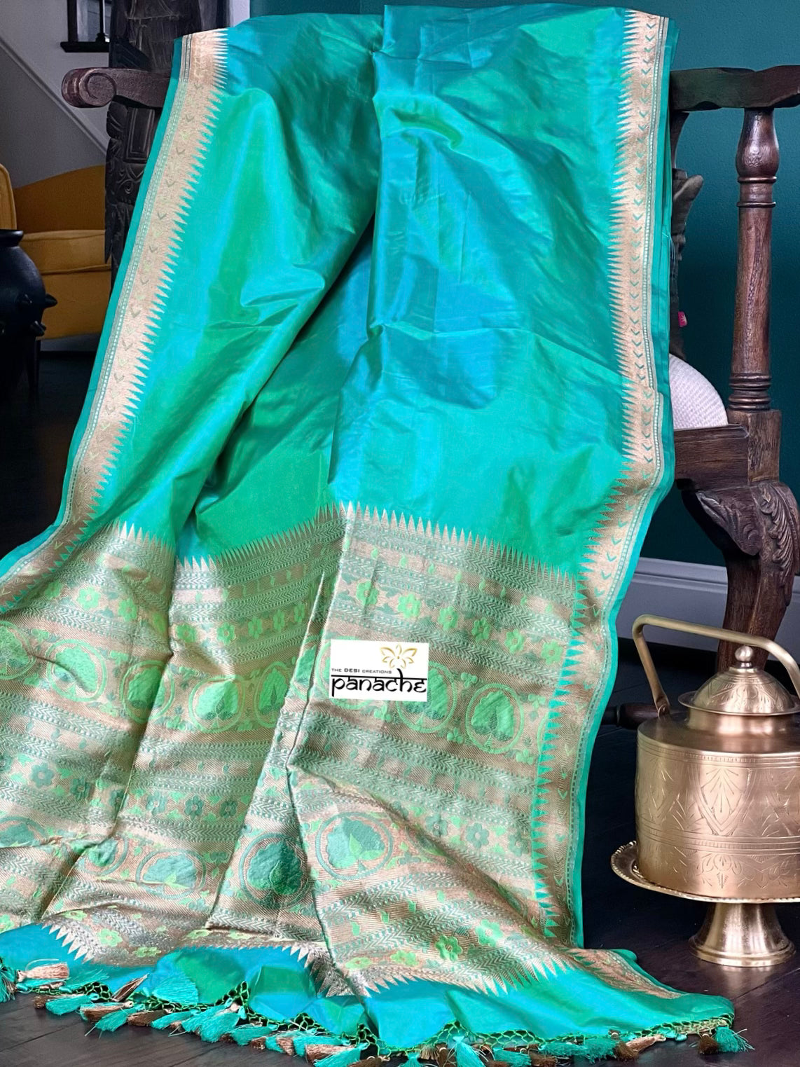 Katan Silk Banarasi - Sea Green Paithani Khadwa Woven