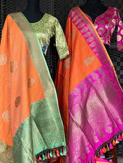 Tussar Silk Banarsi - Orange Green