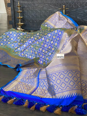 Katan Silk Banarasi - Metallic Blue checkered