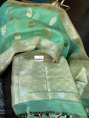 Organza Silk Banarasi - Light Green Kadwa Woven