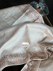 Hand Embroidered Tussar Silk - Tan Beige