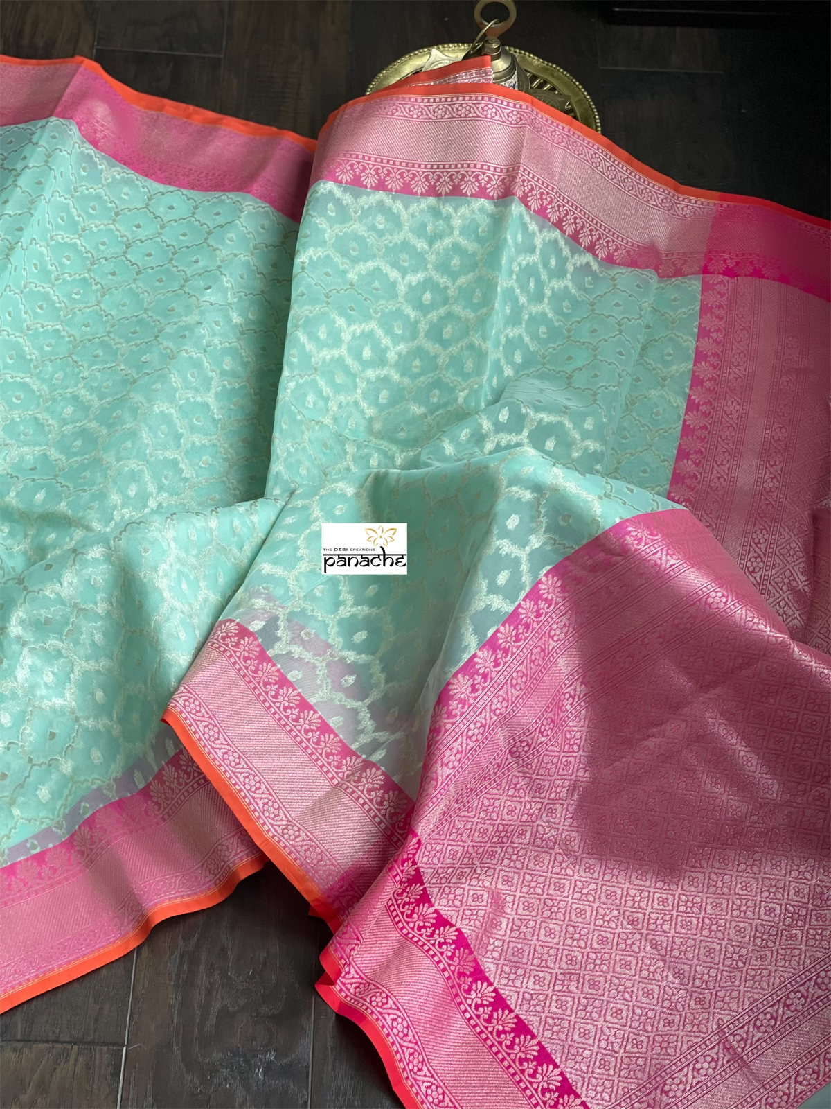 Kora Silk Banaras Chanderi - Mint Pink