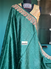 Pure Tussar Silk - Dark Green Embroidered