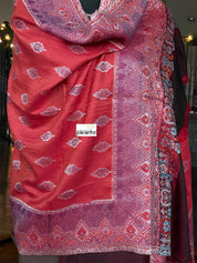 Kashmiri Semi Pashmina Stole - Red Purple