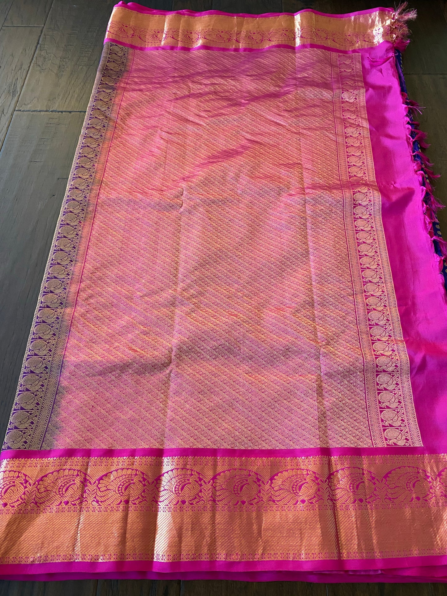 Pure Silk Kanjivaram - Blue Magenta Pink
