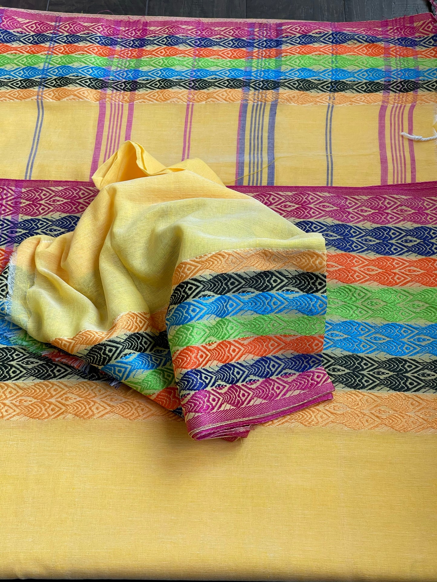 Begampuri Cotton Saree - Yellow Multicolor Woven