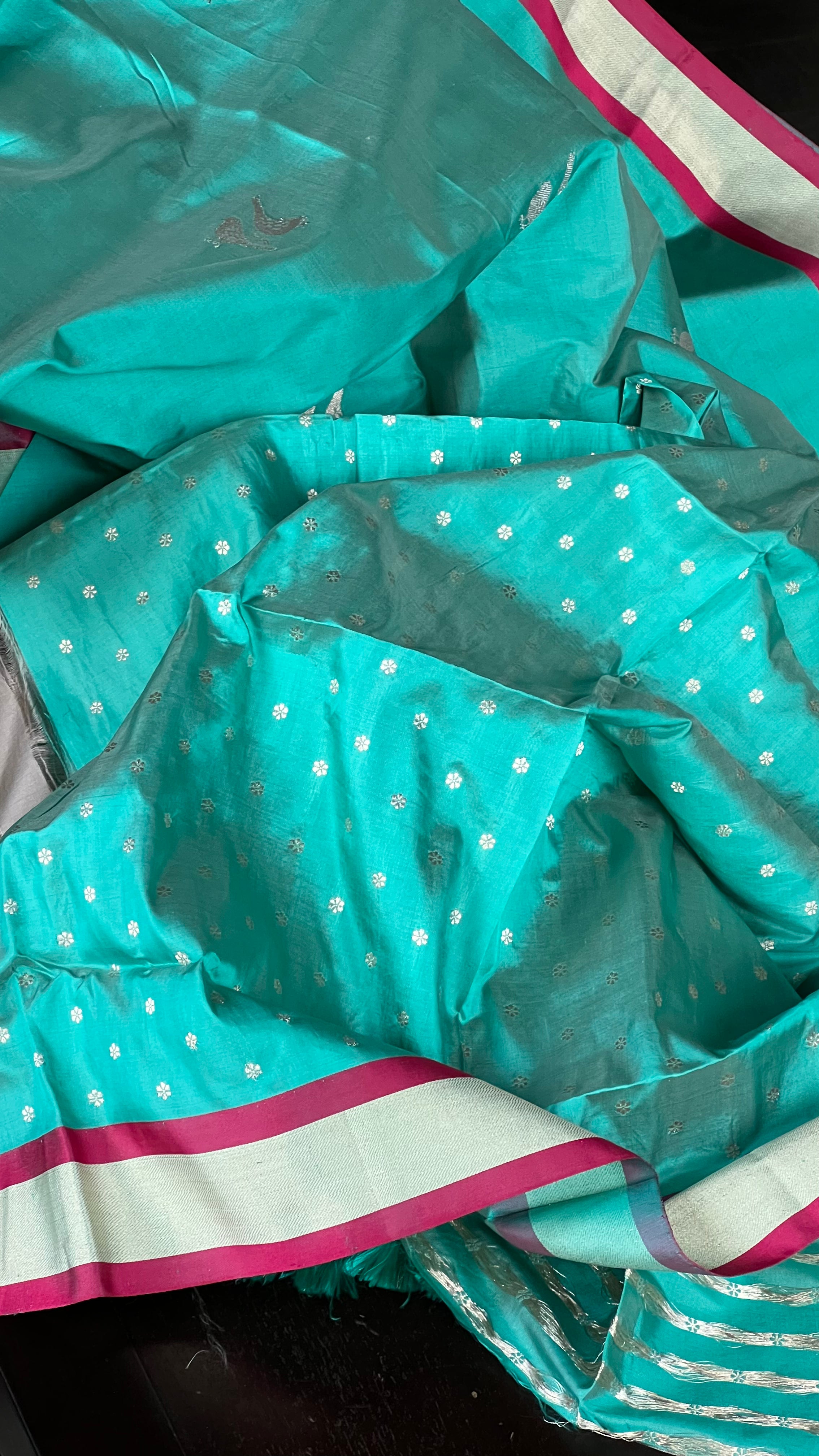 Pure Silk Katan Banarasi- Sea Green Antique Zari