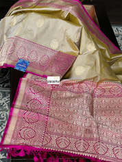 Pure Katan Silk Banarasi - Tan Gray Magenta
