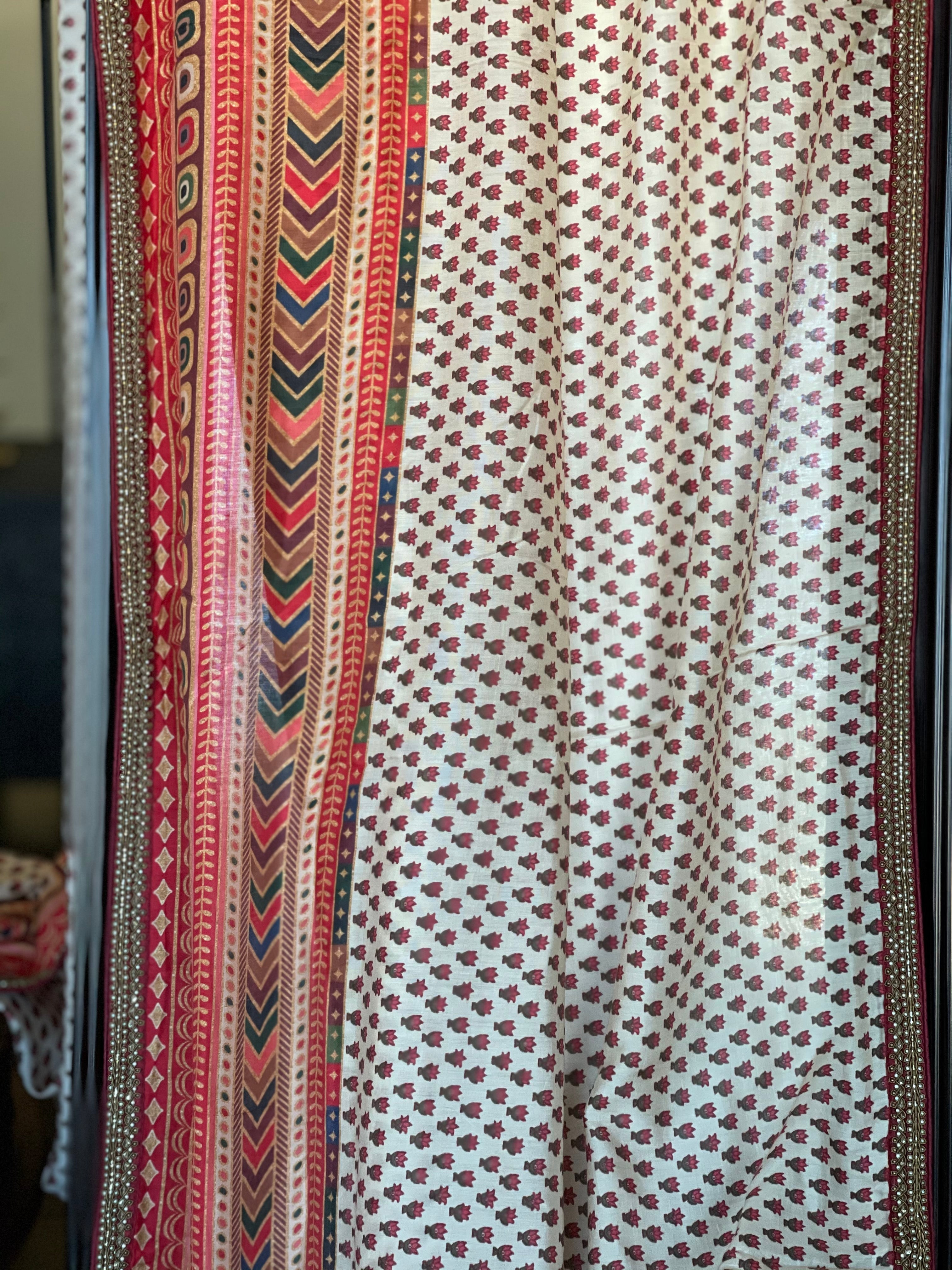 Muslin Soft Silk Printed - Beige Maroon Green
