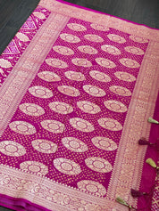 Bandhej Khaddi Georgette Banarasi - Magenta Pink