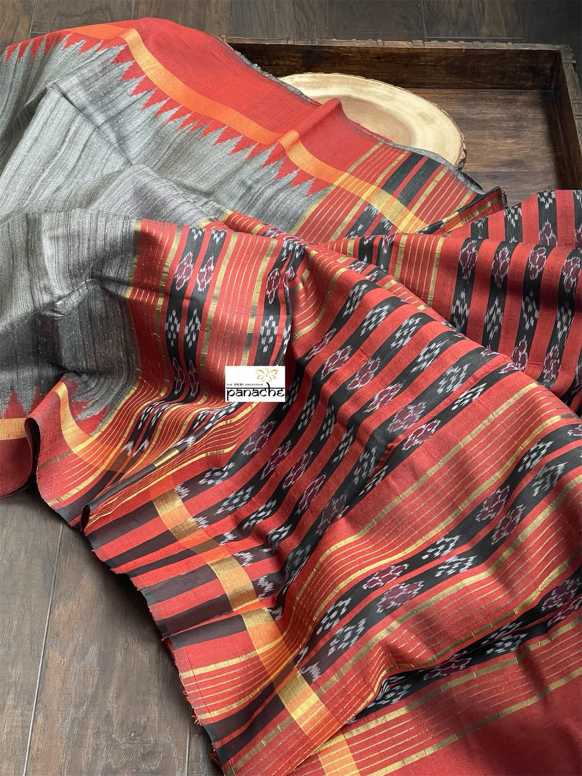 Pure Raw Silk - Grey Rust