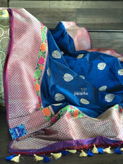 Pure Katan Silk Benarasi - Blue Magenta Kadwa