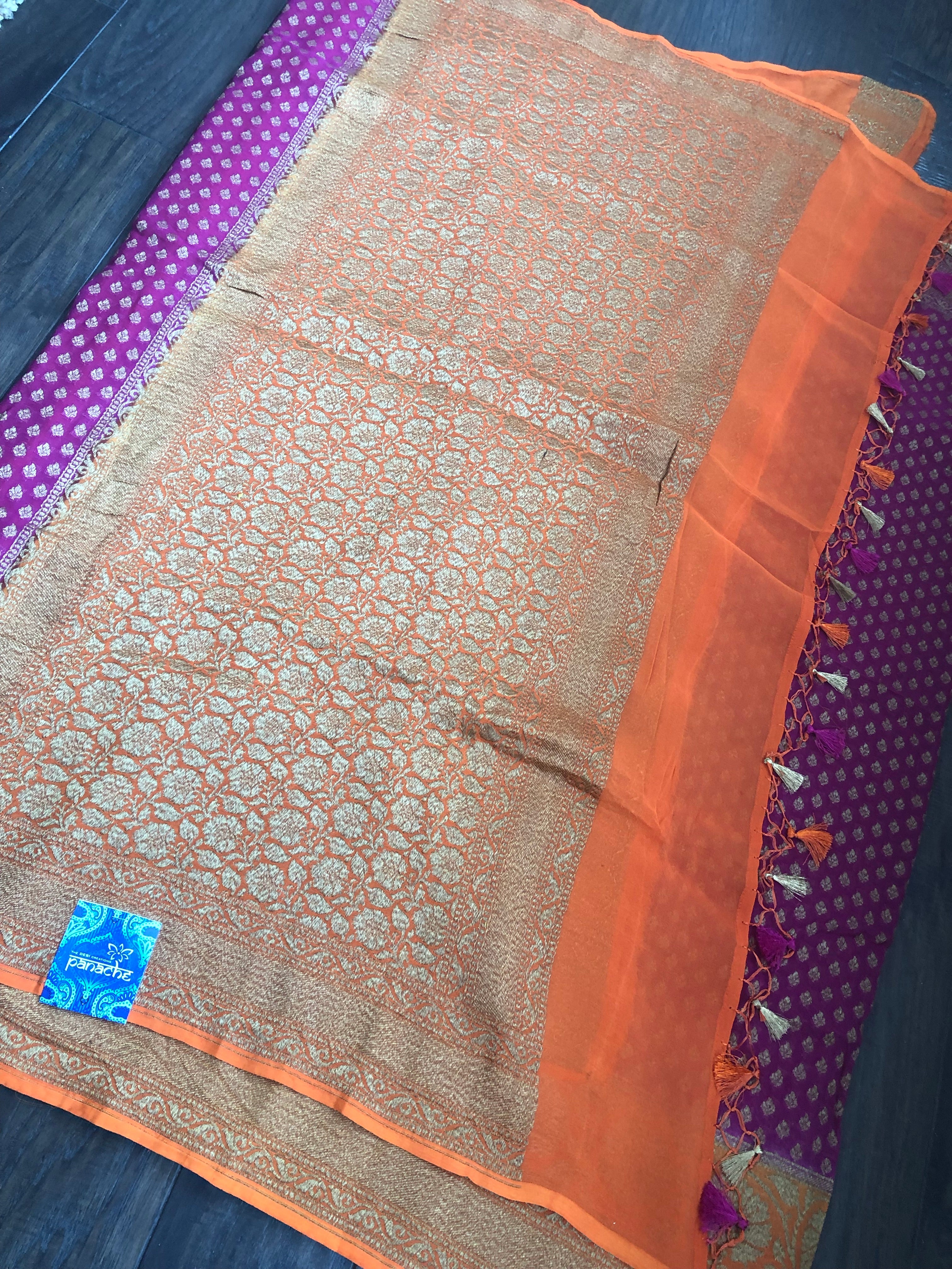 Khaddi Georgette Banarasi - Magenta Orange