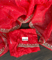 Designer Organza - Tomato Red Bandhej
