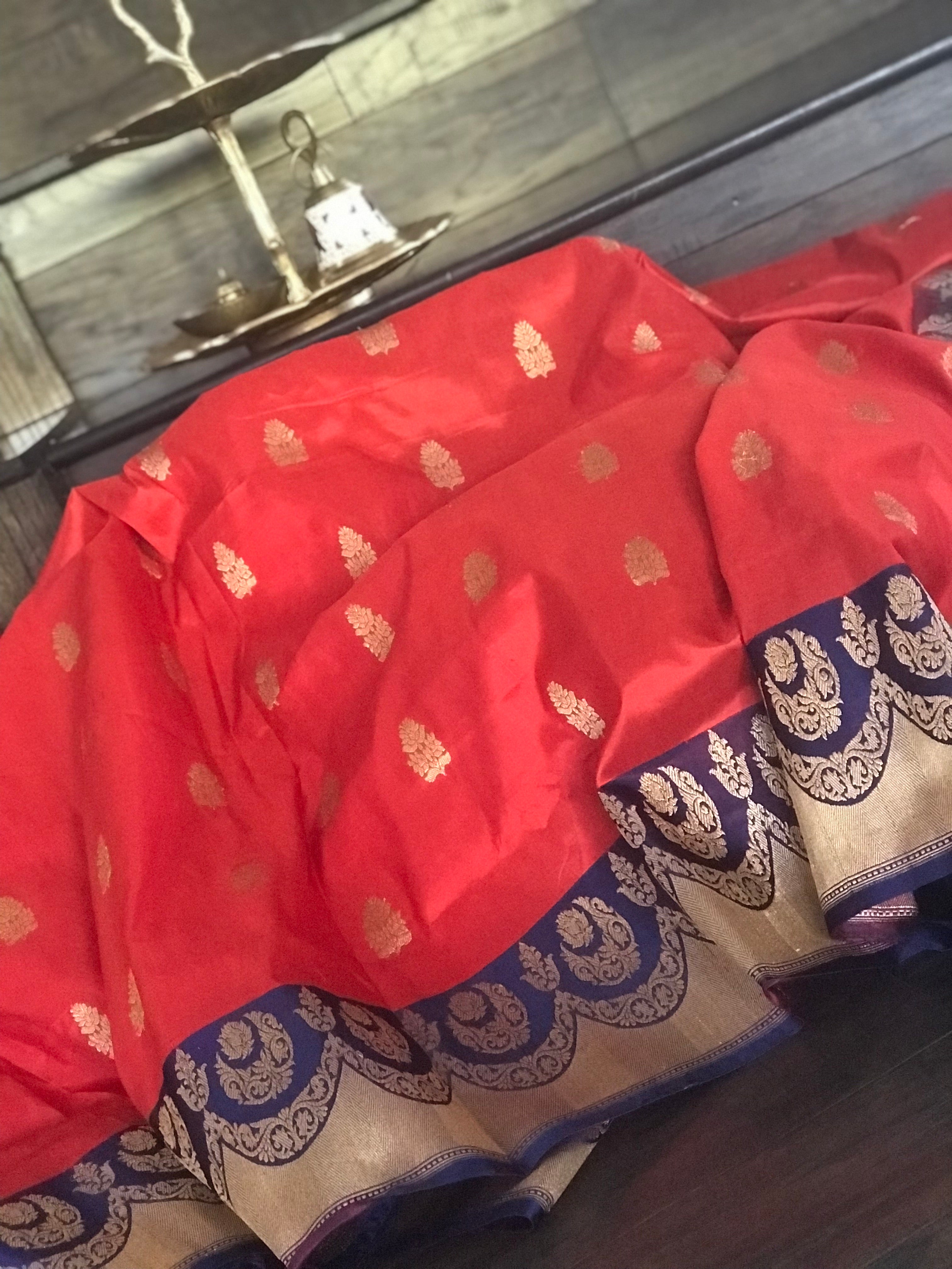 Katan Silk Banarasi - Red Blue