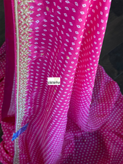 Designer Satin Georgette - Pink Bandhej Print