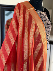 Silk Cotton Dupatta - Orange Golden Zari