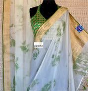 Khaddi Georgette Banarasi - Off-White Green Tie-dye Khadhua Woven