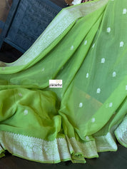 Chiffon Georgette Banarasi - Lime Green Khadhua Woven
