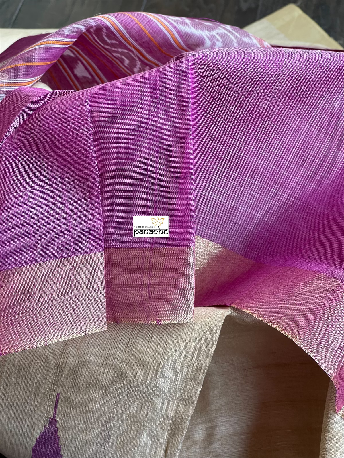 Pure Tussar Silk - Beige Purple