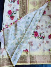 Chiniya Silk Banarasi Floral - Lemon Yellow Golden Zari