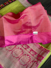 Pure Kora by Katan Silk Banarasi - Pista Green Pink Kadwa Woven
