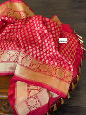 Pure Silk Banarasi - Red Buttidaar Antique Golden Zari