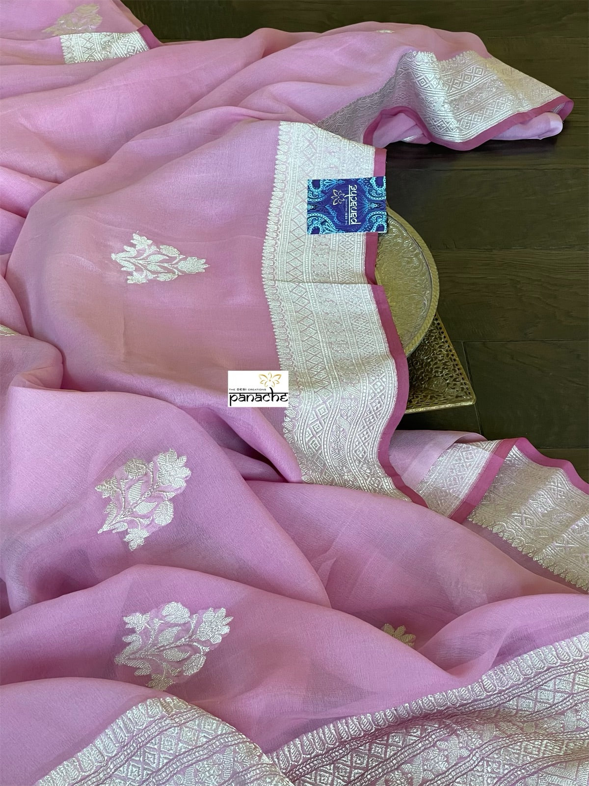 Khaddi Georgette Silk Banarasi - Pink Khadhua Woven