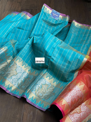 Soft South Silk - Firozi Blue Zari Checkered