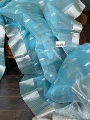 Chanderi Organza Silk - Light Blue Silver Zari